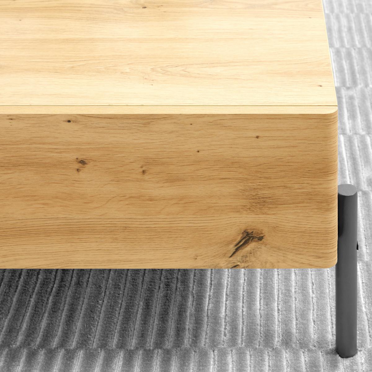 Couchtisch Holz "Jasmina", Massiv, Eiche, ca. 85x80 cm, - Eichefarben/Schwarz, Modern, Holz/Metall (85/80/37cm) - Bessagi Home