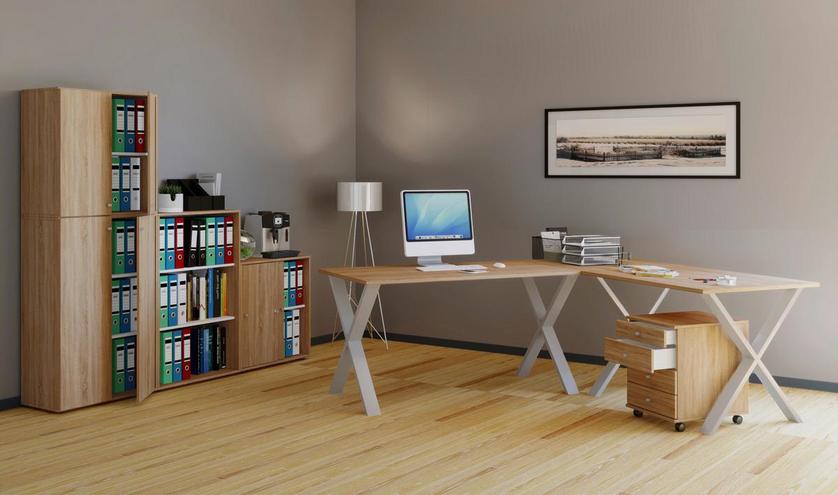 Kotna Pisalna Miza Lona, Hrast, 220x190cm - srebrne barve/hrast sonoma, Moderno, kovina/leseni material (220/190/76cm) - MID.YOU