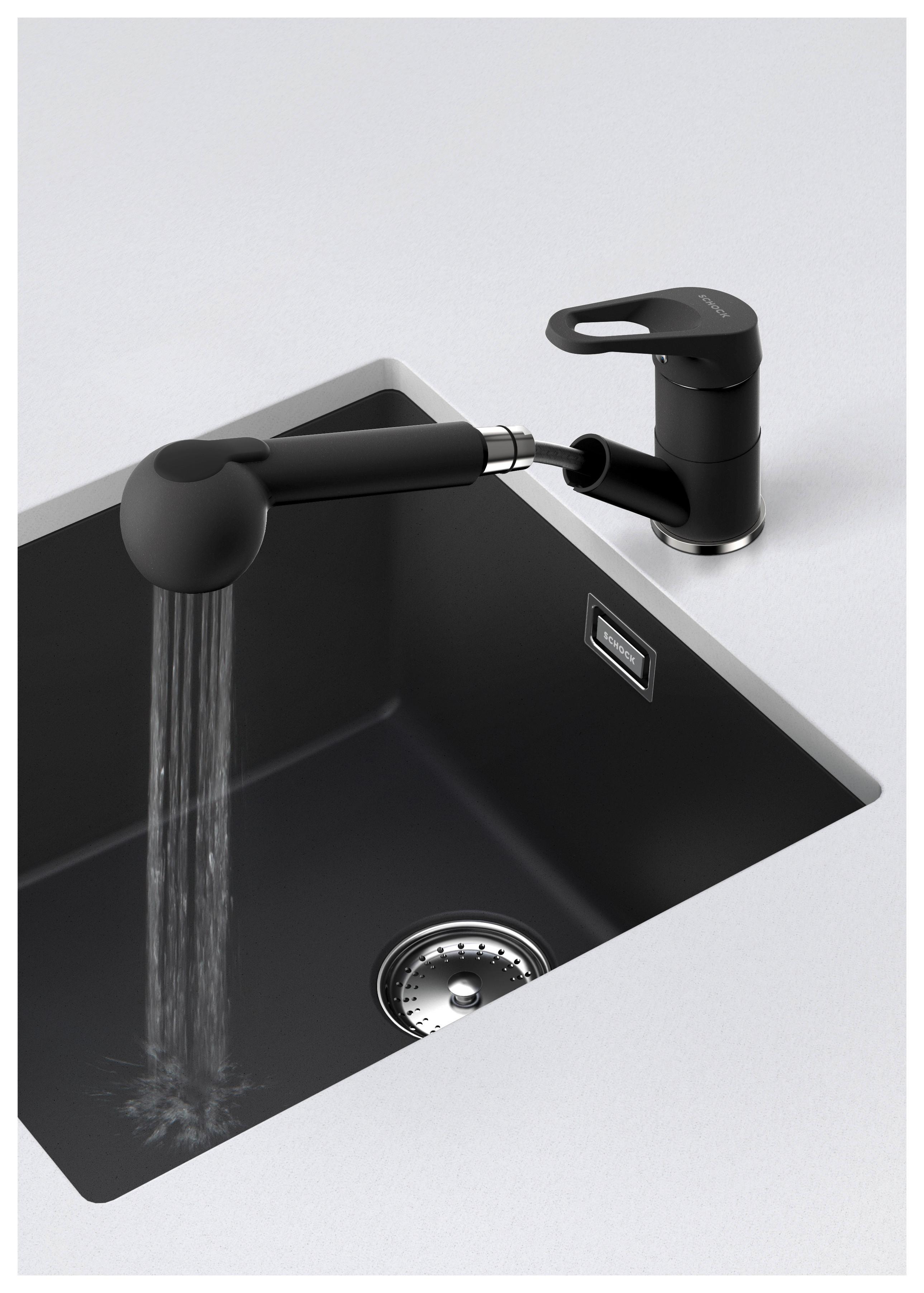 Küchenarmatur Cosmo in Schwarz, mit Schlauchbrause - Trend, Metall (17,8cm) - Schock