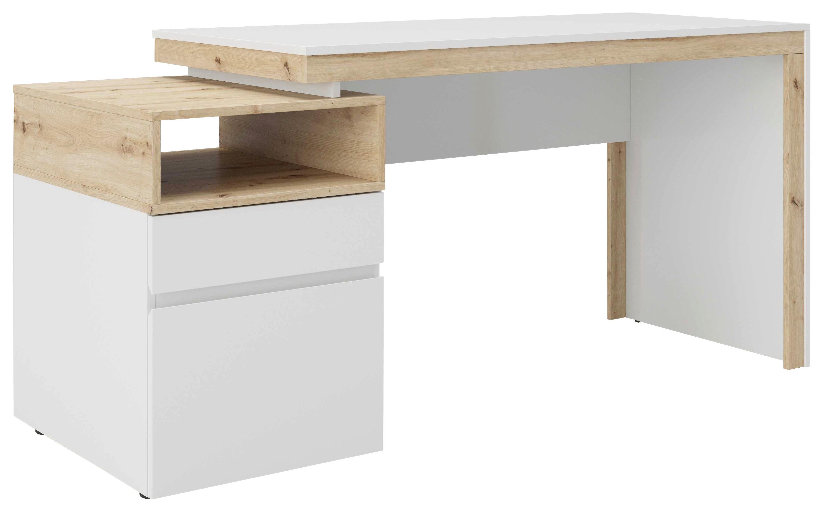 Schreibtisch "Santiago", weiß/eiche - Weiß/Eiche Artisan, MODERN, Holz/Metall (160/60/76cm) - MID.YOU