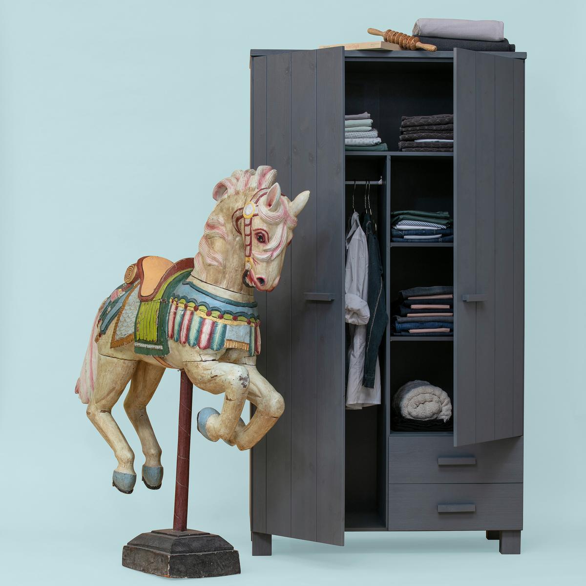 Garderobenschrank Dennis Dunkelgrau - Dunkelgrau, Design, Holz/Holzwerkstoff (111/202/55cm) - Livetastic