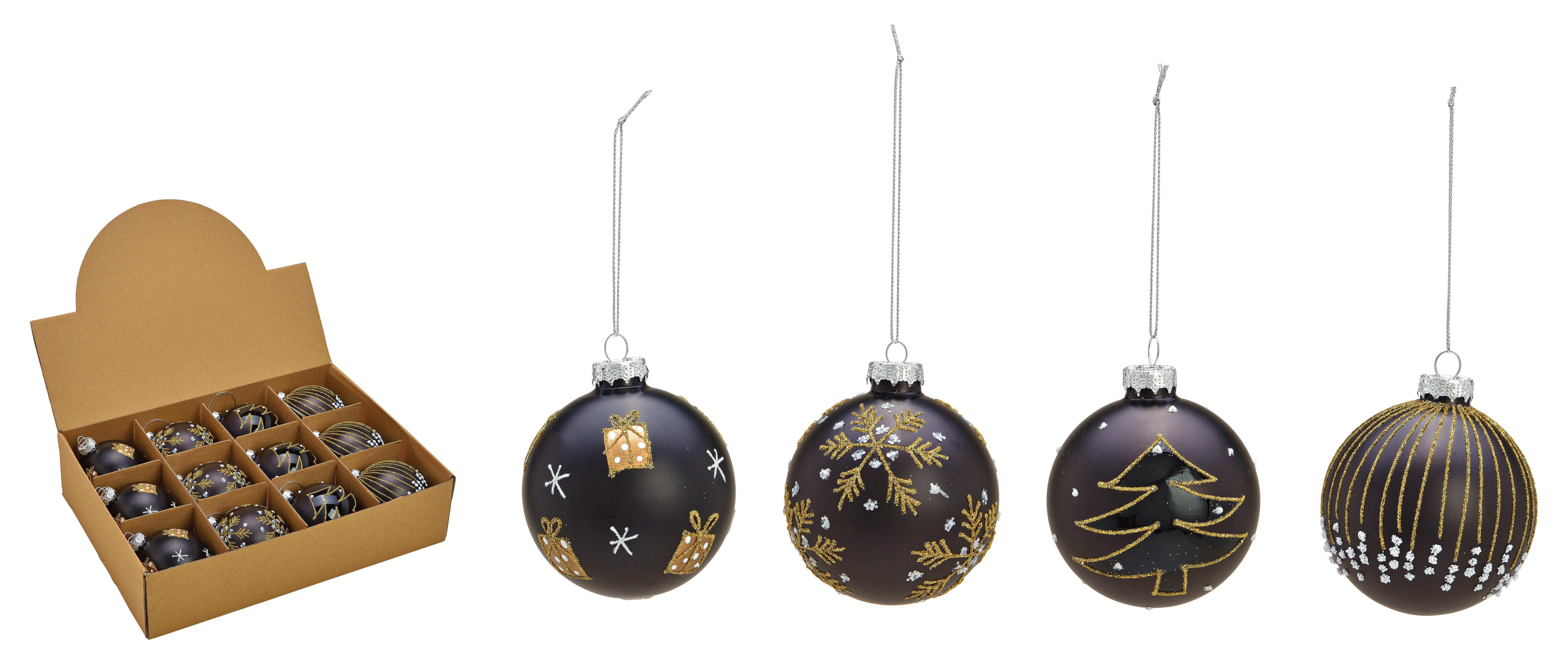 ZESTAW BOMBEK CHOINKOWYCH 10030684 - czarny/kolor złoty, Trend, szkło (8cm) - X-Mas