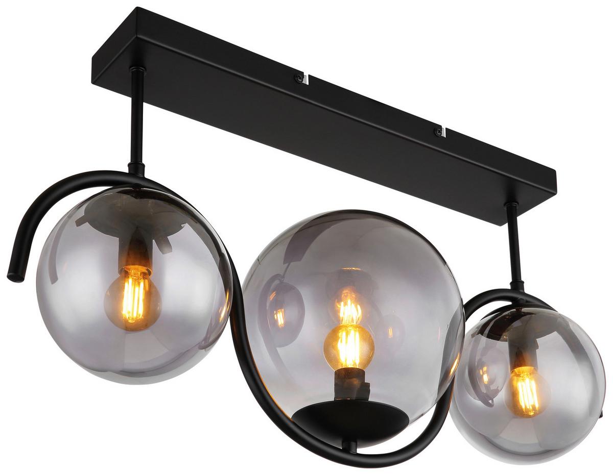 DECKENLEUCHTE PORRY SCHWARZ B: 20CM 3-FLM. - Schwarz, Basics, Glas/Metall (60/20/33cm) - Globo