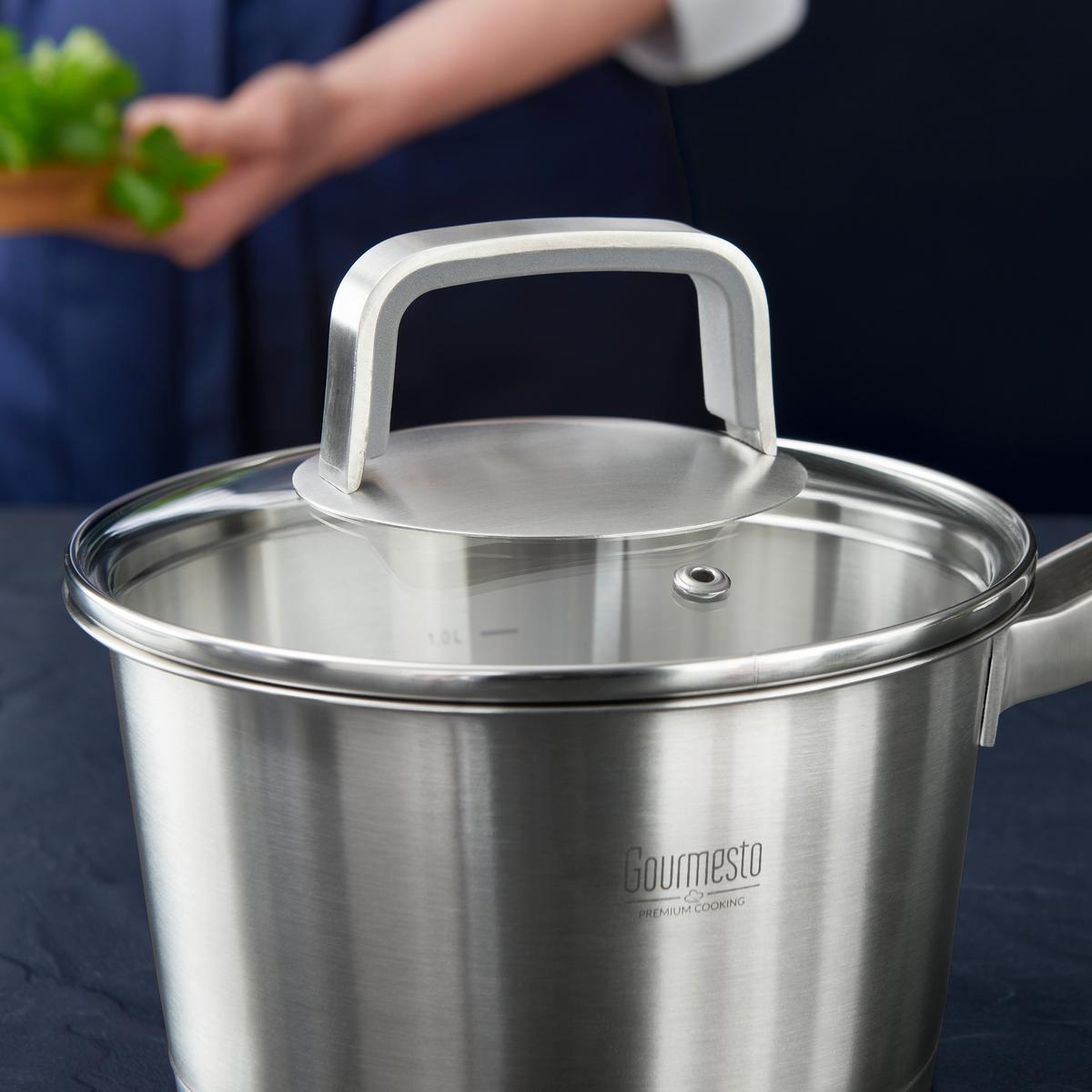 Lábas Fedővel Átm.: Kb. 16cm Silver Line - nemesacélszínű/átlátszó, Konventionell, Üveg/fém (16/9,5cm) - Gourmesto