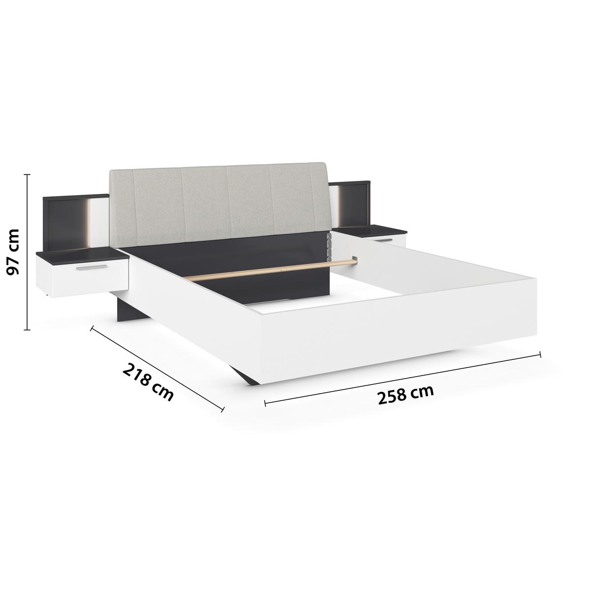 Set Kreveta I Noćnih Ormarića Caspio - bijela/siva, Konvencionalno, drvni materijal/tekstil (160/200cm) - Premium Living