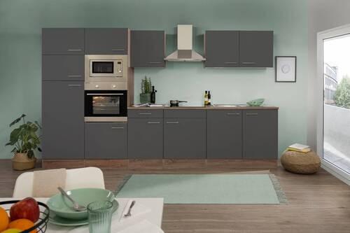 Küchenzeile mit Geräte Grau /Eiche Dekor B: ca. 330 cm - Edelstahlfarben/Eichefarben, Design, Holzwerkstoff/Metall (330cm) - Respekta