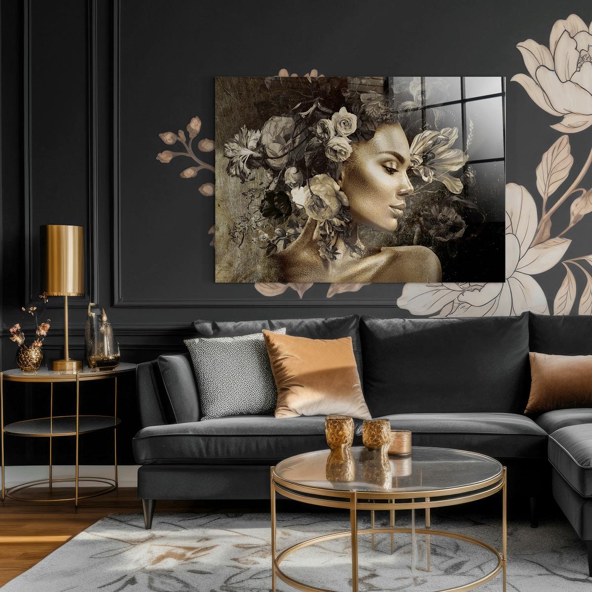 Glasbild Schwarz/Goldfarben ca.70x100cm - Goldfarben/Schwarz, Basics, Glas/Papier (70/100cm)