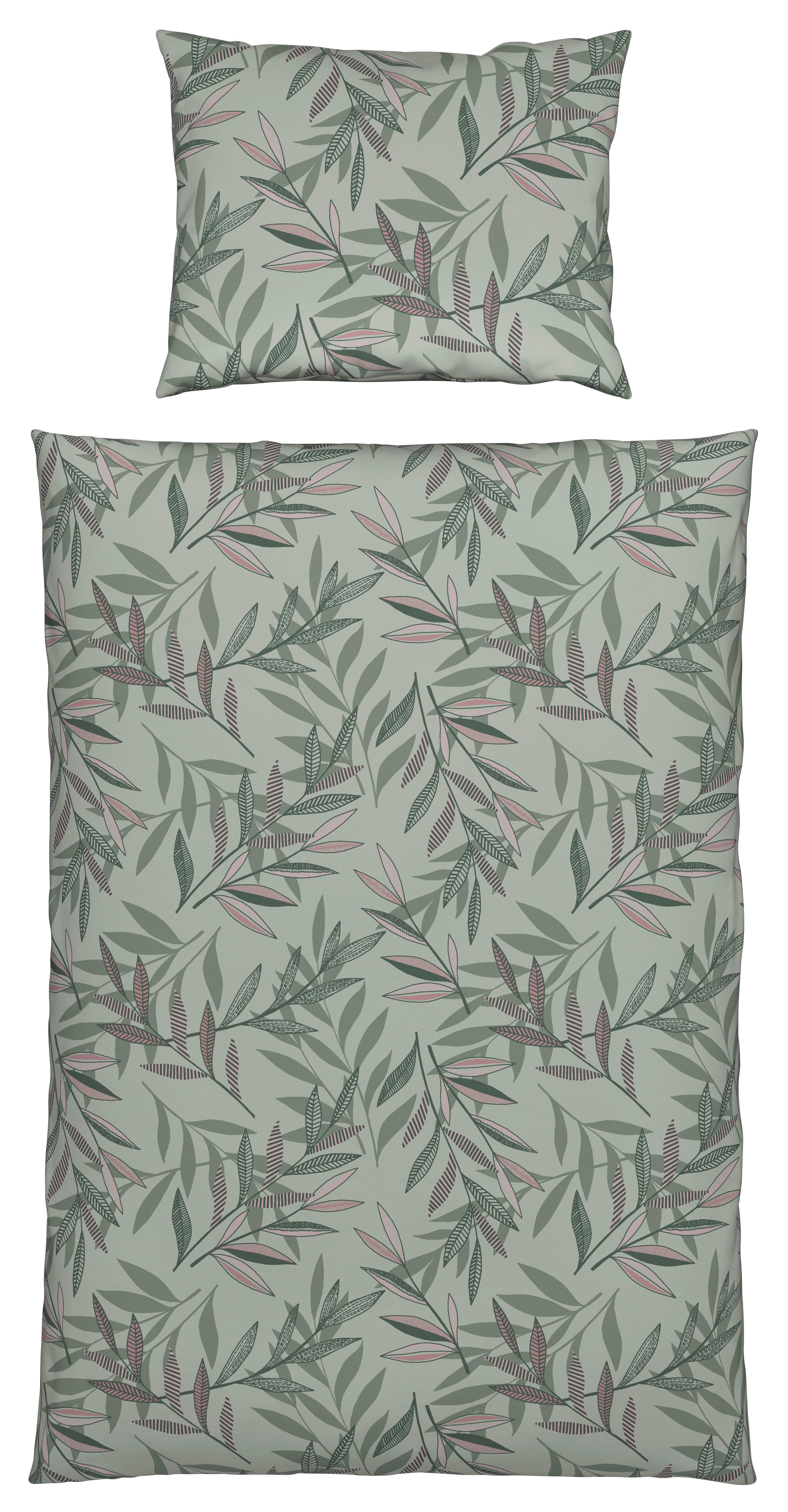 Bettwäsche Stitched Leaves Grün/Mauve ca. 140x200cm - Mauve/Grün, Textil (140/200cm) - Modern Living