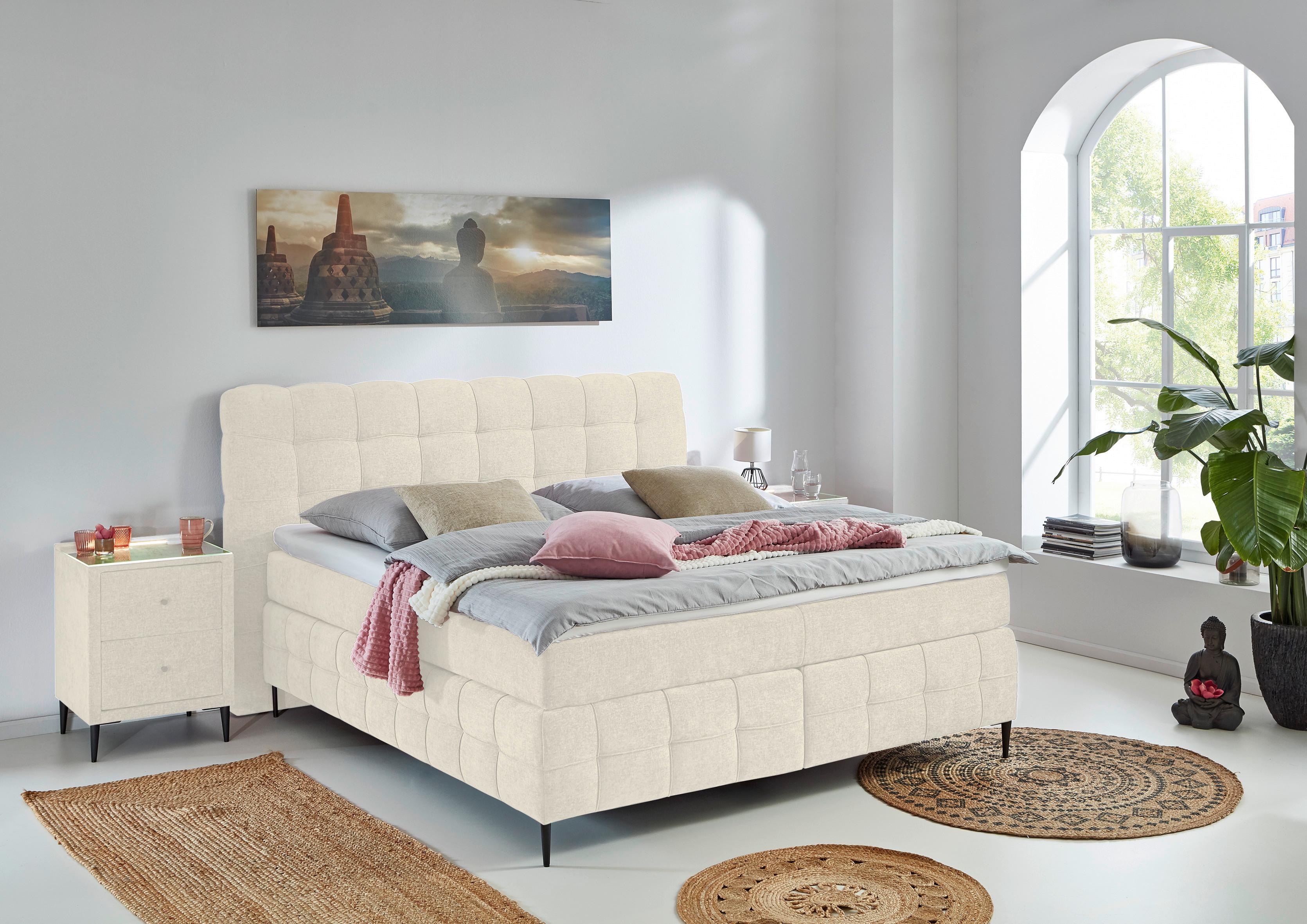 Boxspring Postelja Scarlett - črna/krem barve, Konvencionalno, kovina/tekstil (180/200cm)