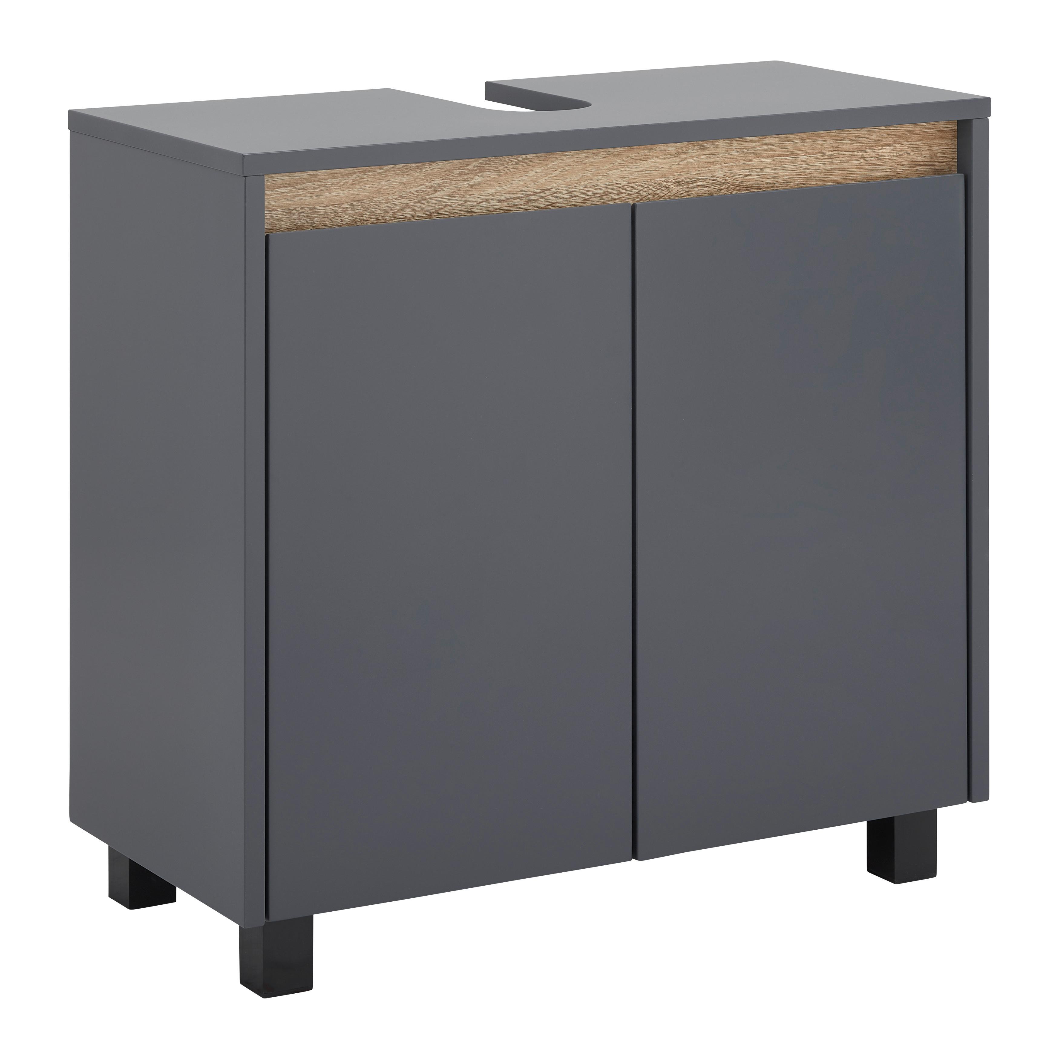 Waschbeckenunterschrank Massimo Grau ca. 60x59x30 cm - Dunkelgrau/Silberfarben, MODERN, Kunststoff (60/59/30cm) - Bessagi Home