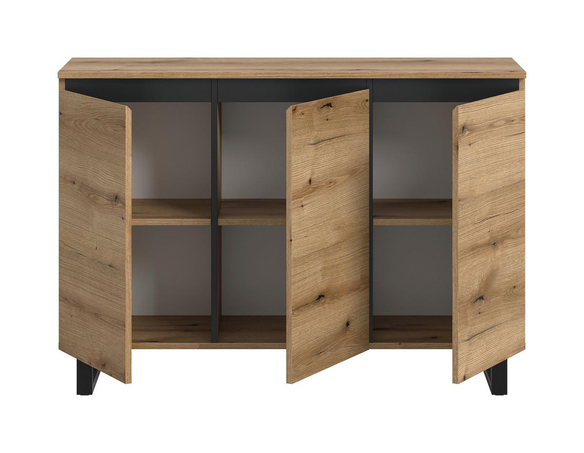 SIDEBOARD TOMASA - Eiche dunkel/Schwarz, Design, Holzwerkstoff/Metall (120/84/36cm) - Livetastic