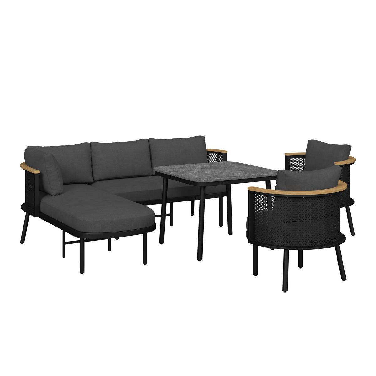 Garnitură grădină Lissa - gri închis/culoare lemn păr, Modern, plastic/metal - Bessagi Garden