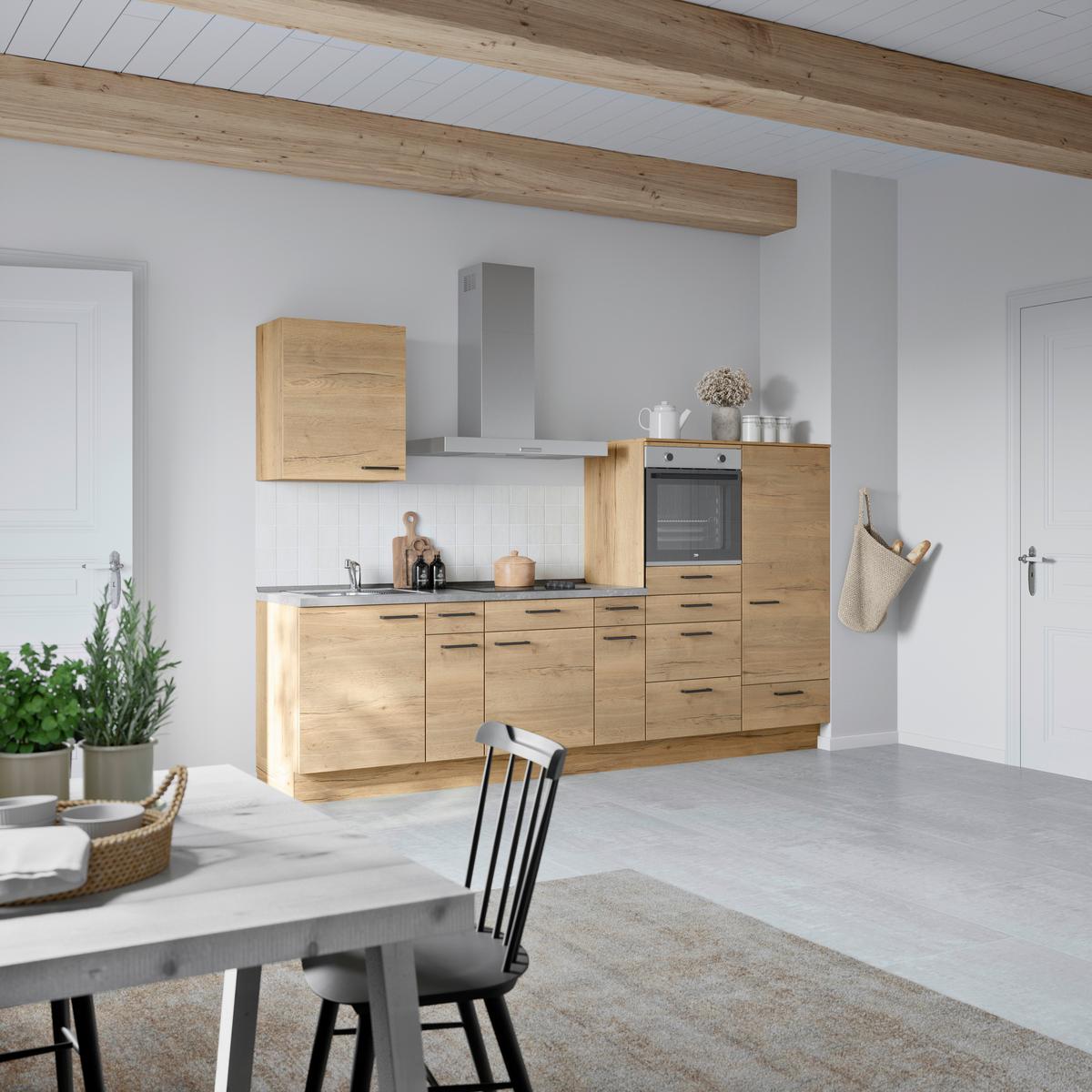 Küchenblock Structura Low m. Geräten Eiche - Schieferfarben/Eichefarben, MODERN, Holzwerkstoff/Metall (300cm) - Nobilia