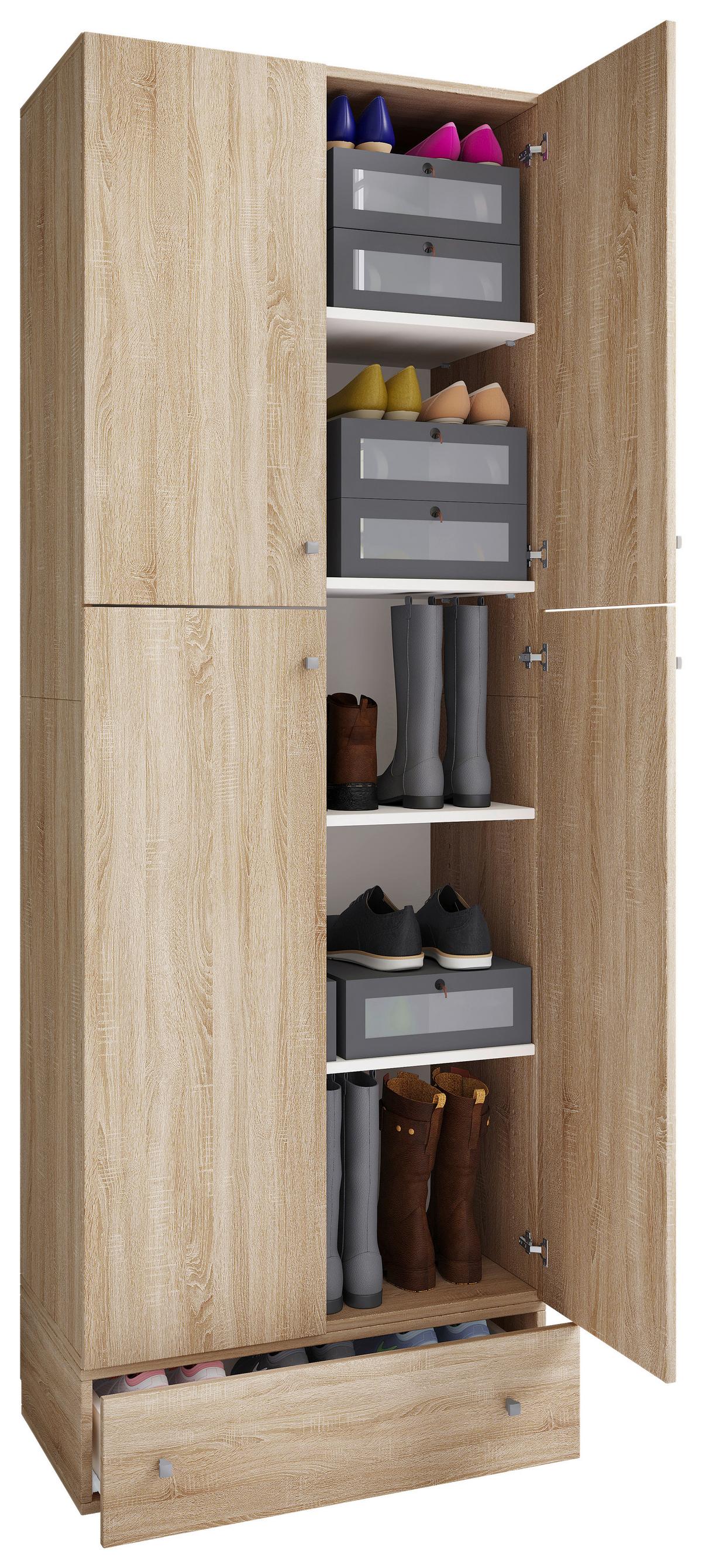 Schuhschrank Lona XXL ca.70x200x39cm Eiche Dekor - Schwarz/Grau, KONVENTIONELL, Holzwerkstoff/Kunststoff (70/200/39cm) - MID.YOU