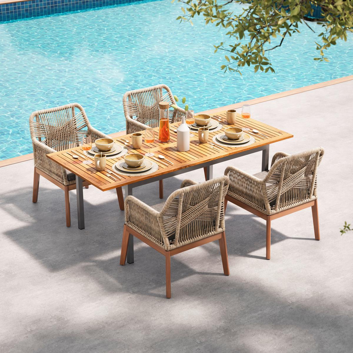 Raztegljiva Vrtna Miza Kos, Akacija, Jeklo, 150-200x90cm - siva, Natur, kovina/les (150-200/75/90cm) - Mömax