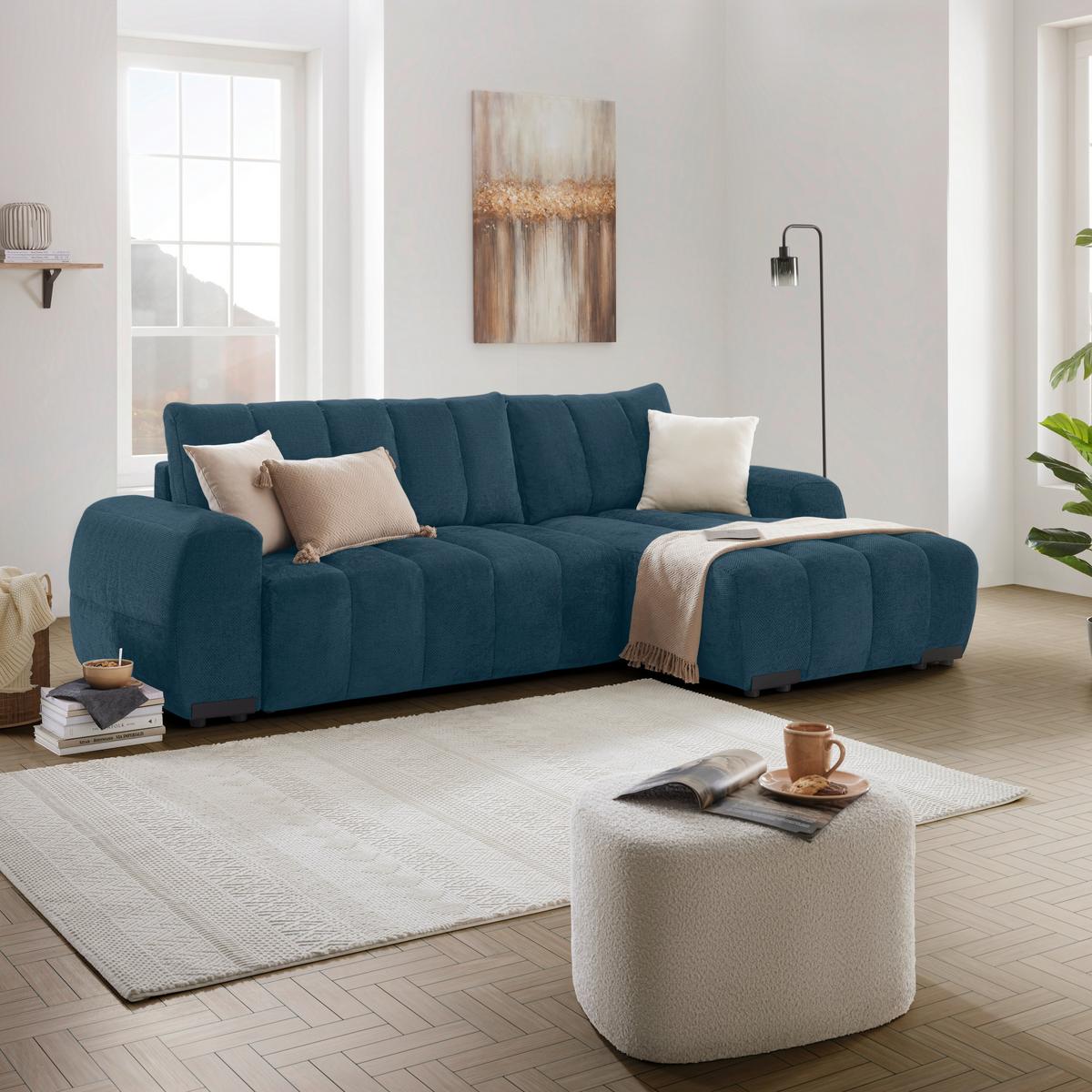 Wohnlandschaft Bolonia Petrol - Schwarz Hochglanz/Petrol, MODERN, Textil/Metall (273/93/166cm) - Mömax