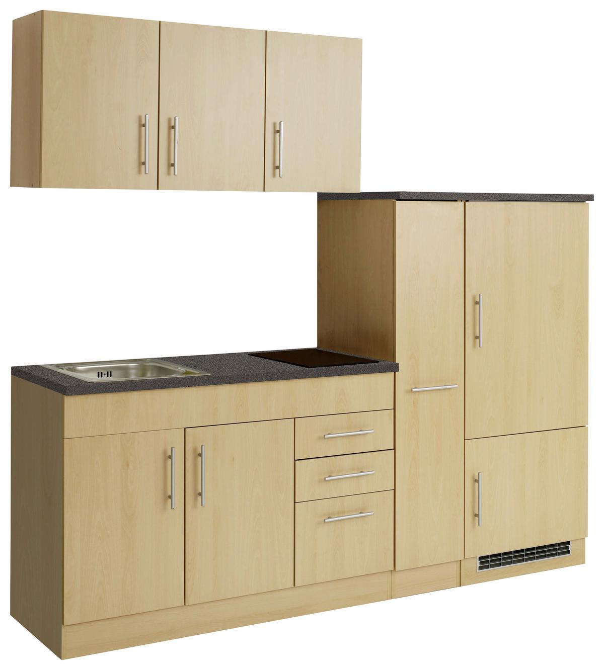 Küchenblock Toronto II m. Geräten Buche - Chromfarben/Buchefarben, MODERN, Holzwerkstoff/Metall (210cm) - Held