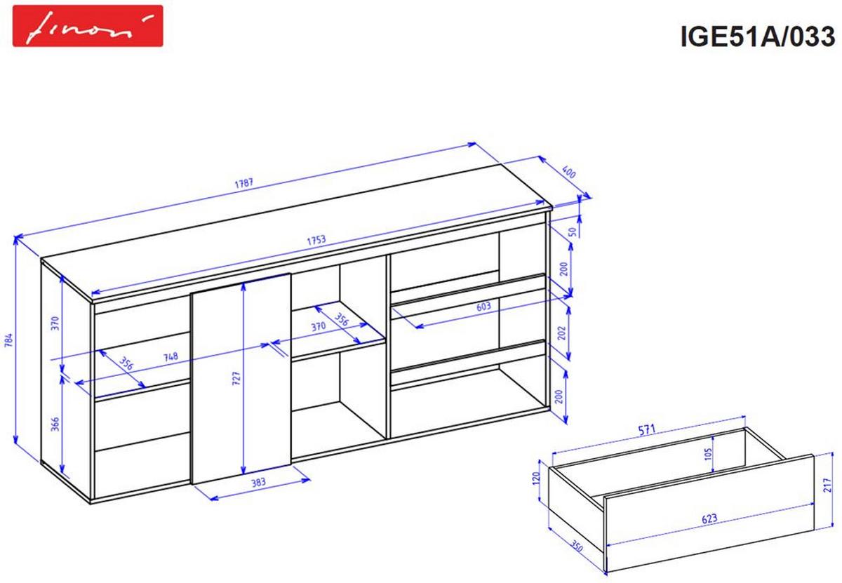 Široka Komoda Image 51a, Bela - črna/bela, Design, umetna masa/leseni material (178/80/40cm) - MID.YOU
