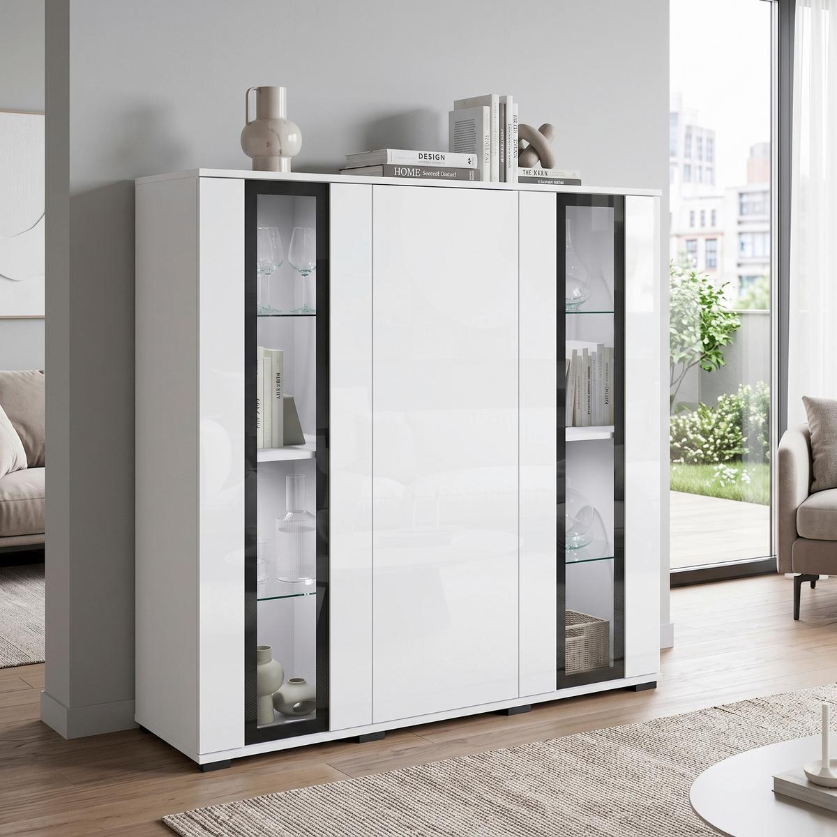 Félmagas Szekrény Caro 120 - fehér/magasfényű fehér, Design, műanyag/faalapú anyag (120/121,9/39,5cm) - P & B