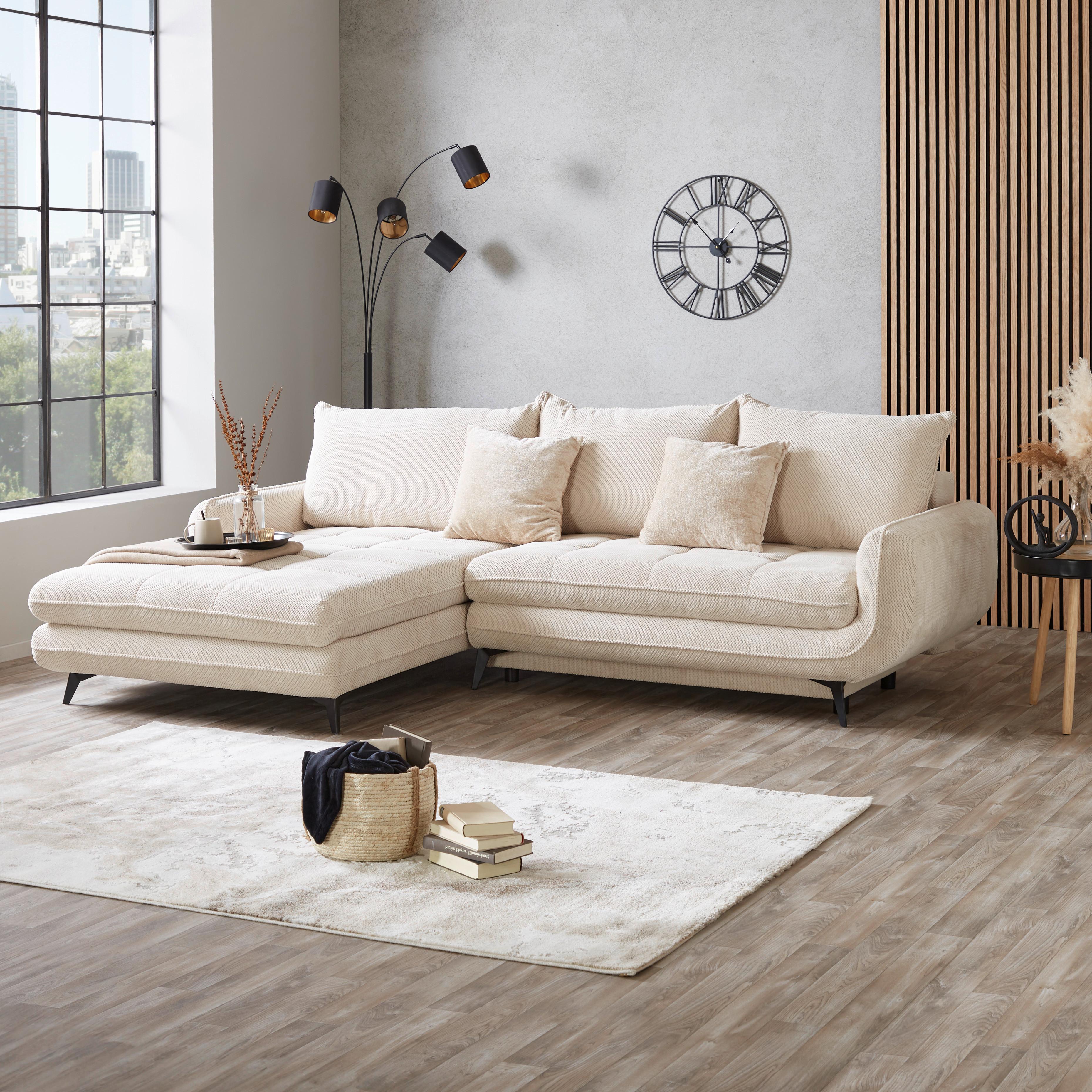 Kutna Garnitura Wave - bež/crna, Moderno, tekstil/metal (189/266cm) - Modern Living