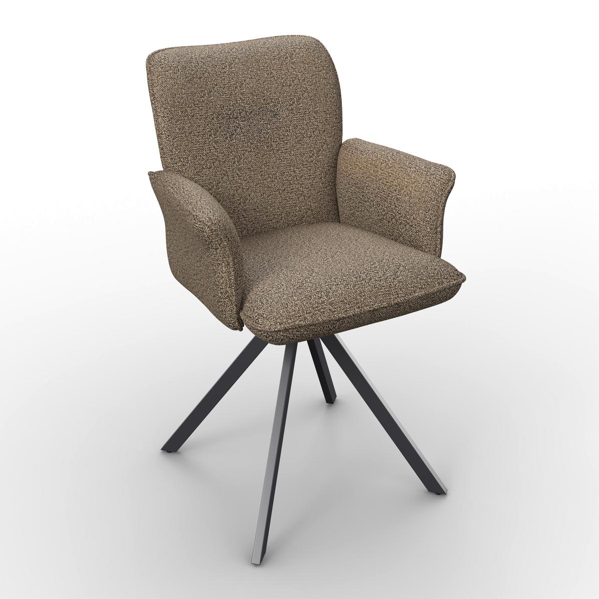 Armlehnstuhl Tess Braun Chenille Drehbar Gepolstert - Schwarz/Braun, MODERN, Holz/Textil (64/90/63cm) - Bessagi Home