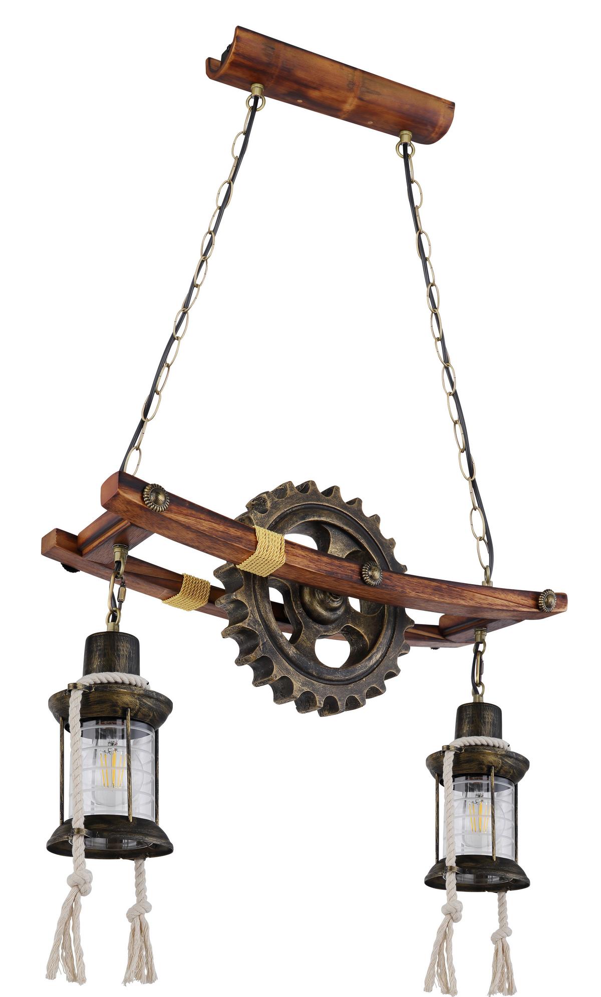 Viseča Svetilka 14004-2 - naravne barve/prozorno, Design, kovina/steklo (62/20/110cm) - Globo