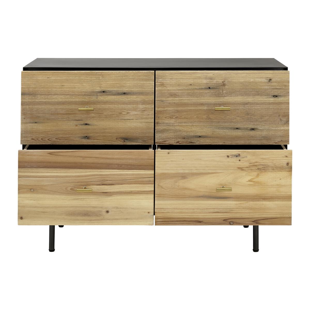 Kommode Giorgia Schwarz/Natur Echtholz/MDF - Goldfarben/Schwarz, MODERN, Holz/Metall (90/66/40cm) - Bessagi Home