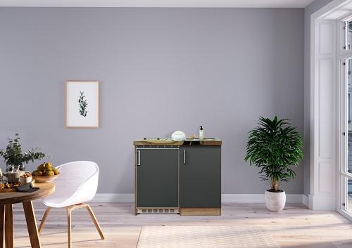 Miniküche Grau/Eiche Sonoma m. Geräten B: ca. 100cm - Edelstahlfarben/Eichefarben, MODERN, Holzwerkstoff/Kunststoff (100cm) - Respekta