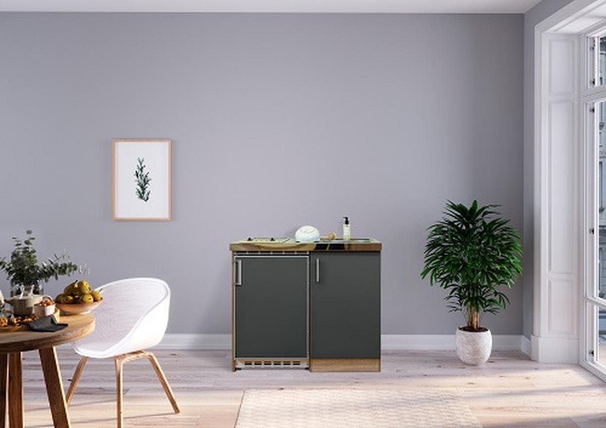 Miniküche Grau/Eiche Sonoma m. Geräten B: ca. 100cm - Edelstahlfarben/Eichefarben, MODERN, Holzwerkstoff/Kunststoff (100cm) - Respekta
