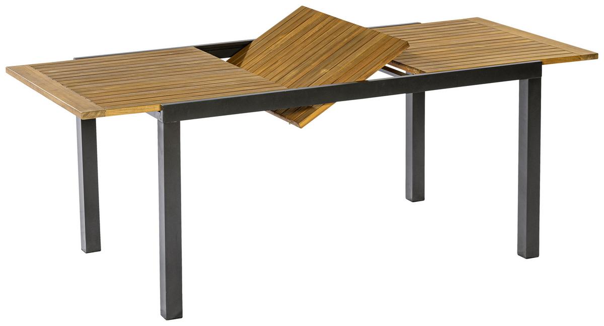 Gartentisch Tilos Akaziefarben Echtholz ca. 150x90x75cm - Schwarz/Akaziefarben, KONVENTIONELL, Holz/Metall (150-200/90	90/75cm) - Gardenson