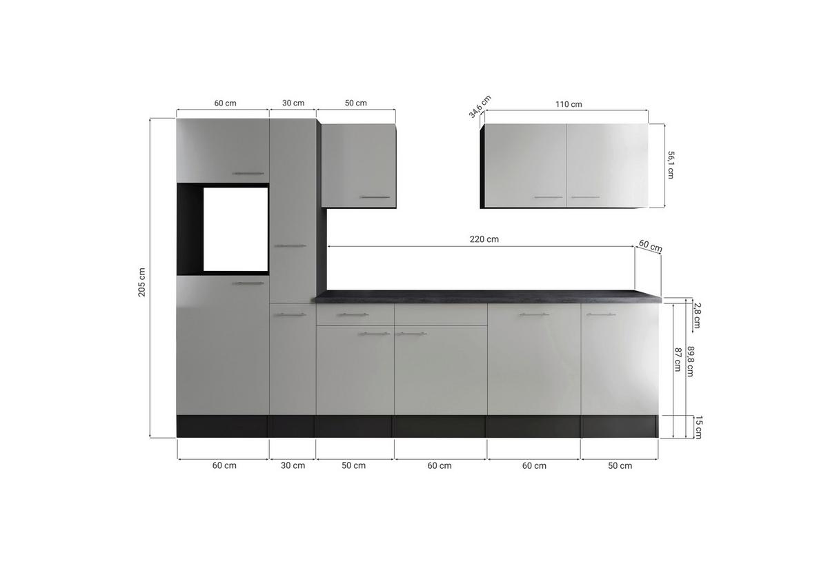 Kuhinjski Blok Brez Aparatov Oliver, 310cm - temno siva/črna, Design, kovina/leseni material (310cm) - Respekta