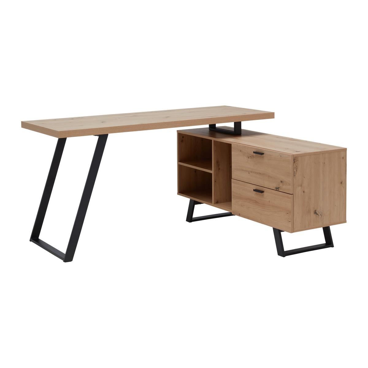 Eckschreibtisch Carmelo II in Schwarz/Eichefarben - Eichefarben/Schwarz, MODERN, Holzwerkstoff/Metall (150/75/120cm) - Mömax