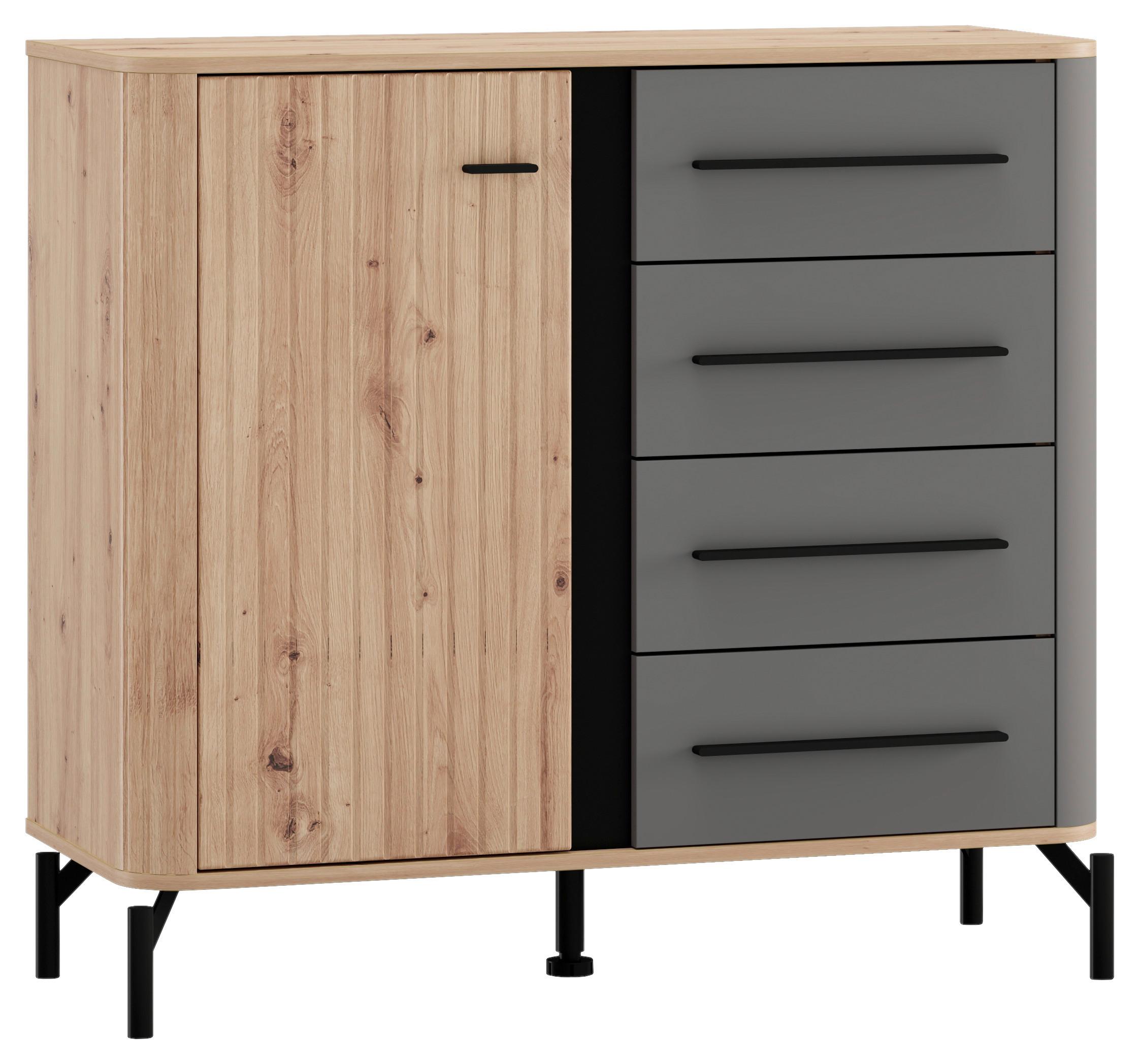 Komód Sinop - grafitszürke/fekete, Modern, faalapú anyag/fém (102,5/94/40cm)