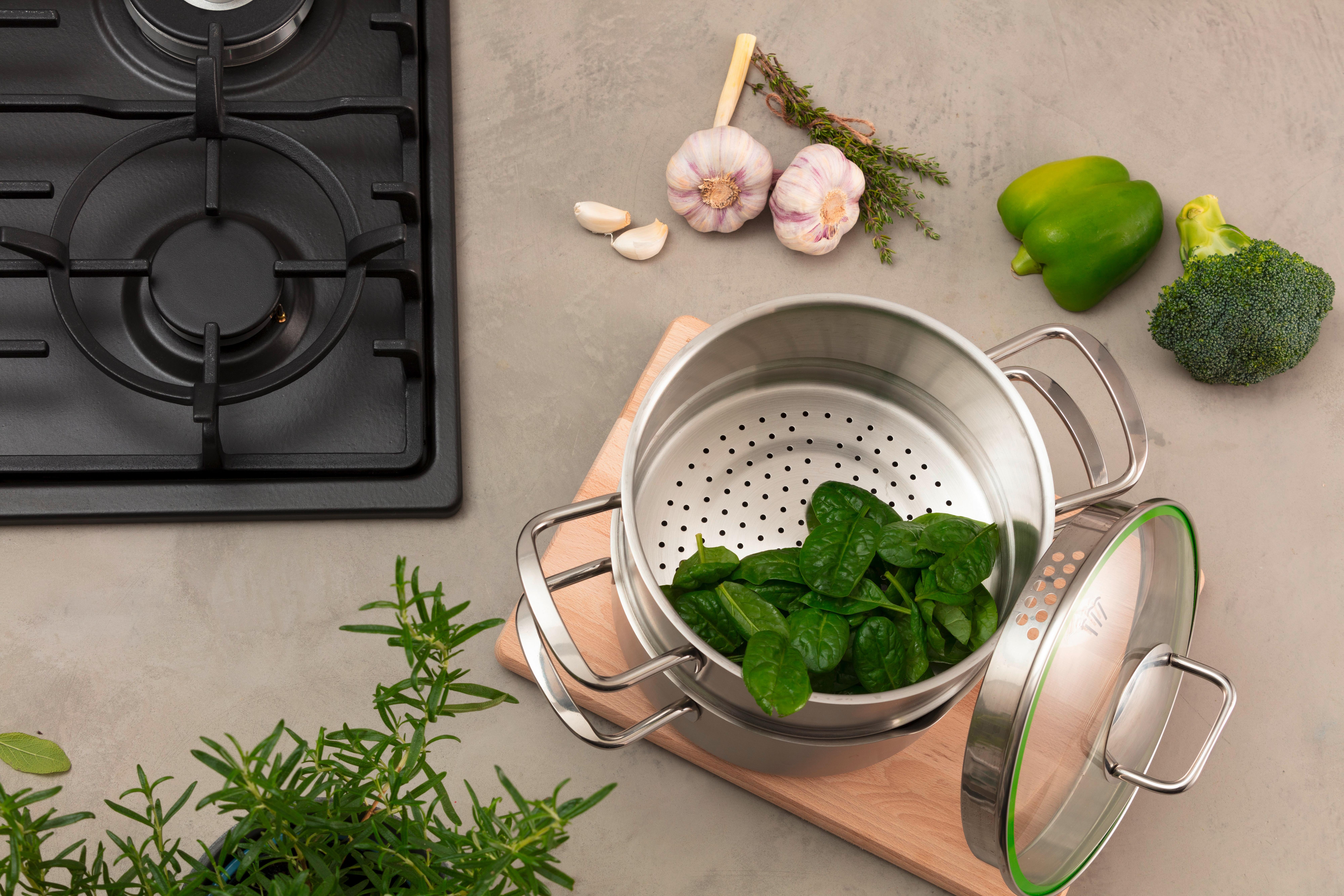 Oală fiert legume la abur Munich 2,5L - culoare inox, Design, metal (20cm) - Chefkoch+Fackelmann