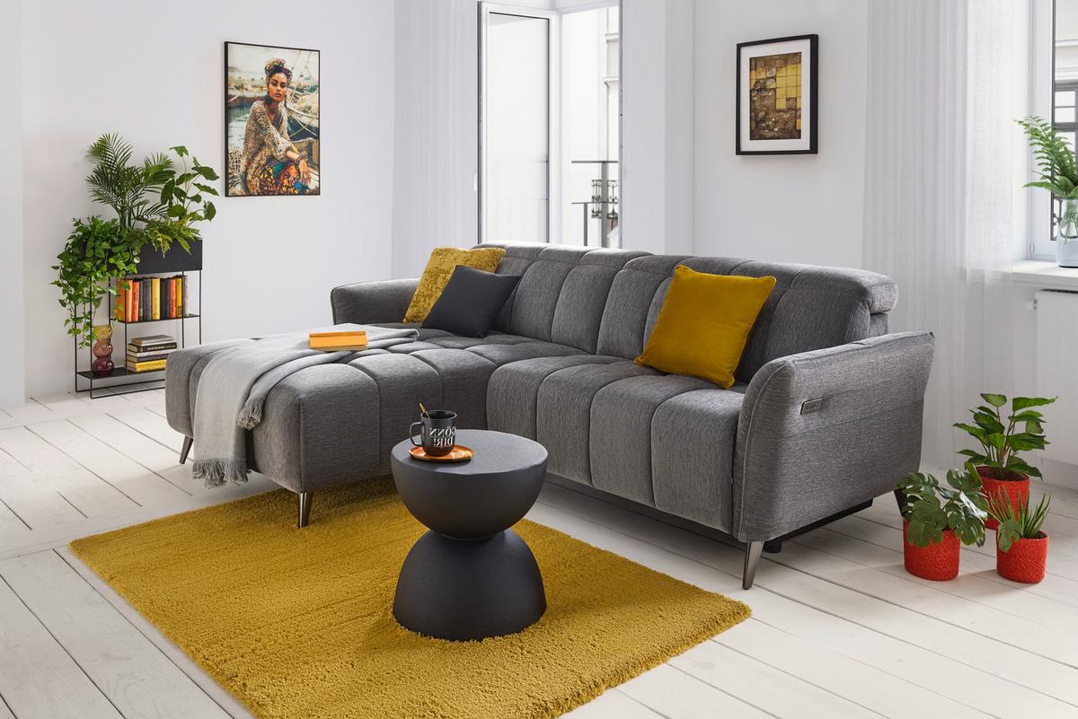 Ecksofa Pisa Anthrazit ca. 173x248cm - Anthrazit/Schwarzchrom, MODERN, Holz/Textil (173/248cm) - Mömax