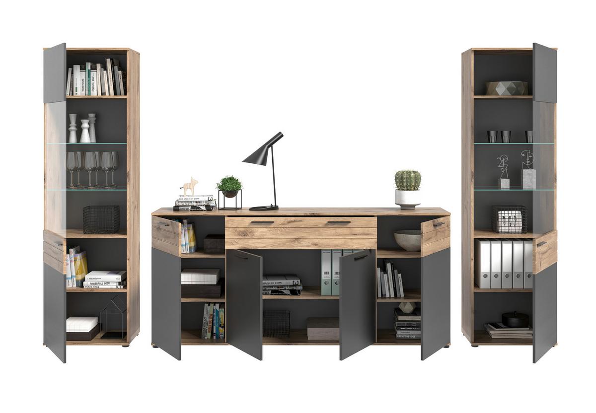 Ansamblu mobilier camera de zi MASON - sticlă/material pe bază de lemn (344/200/40cm) - Modern Living