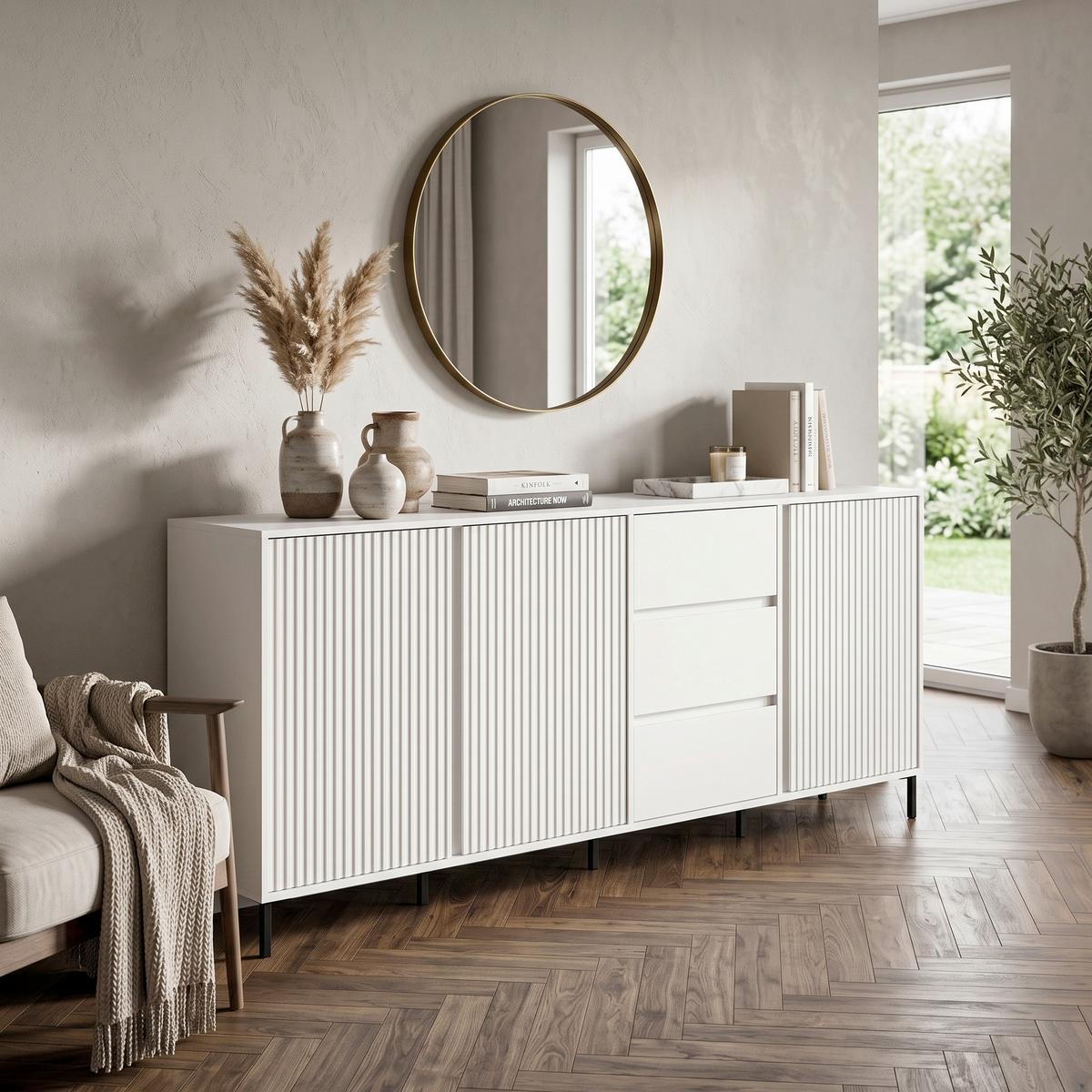 Komoda Avenale - bela/crna, Trendi, metal/pločasti materijal (212/91,6/40cm) - Modern Living