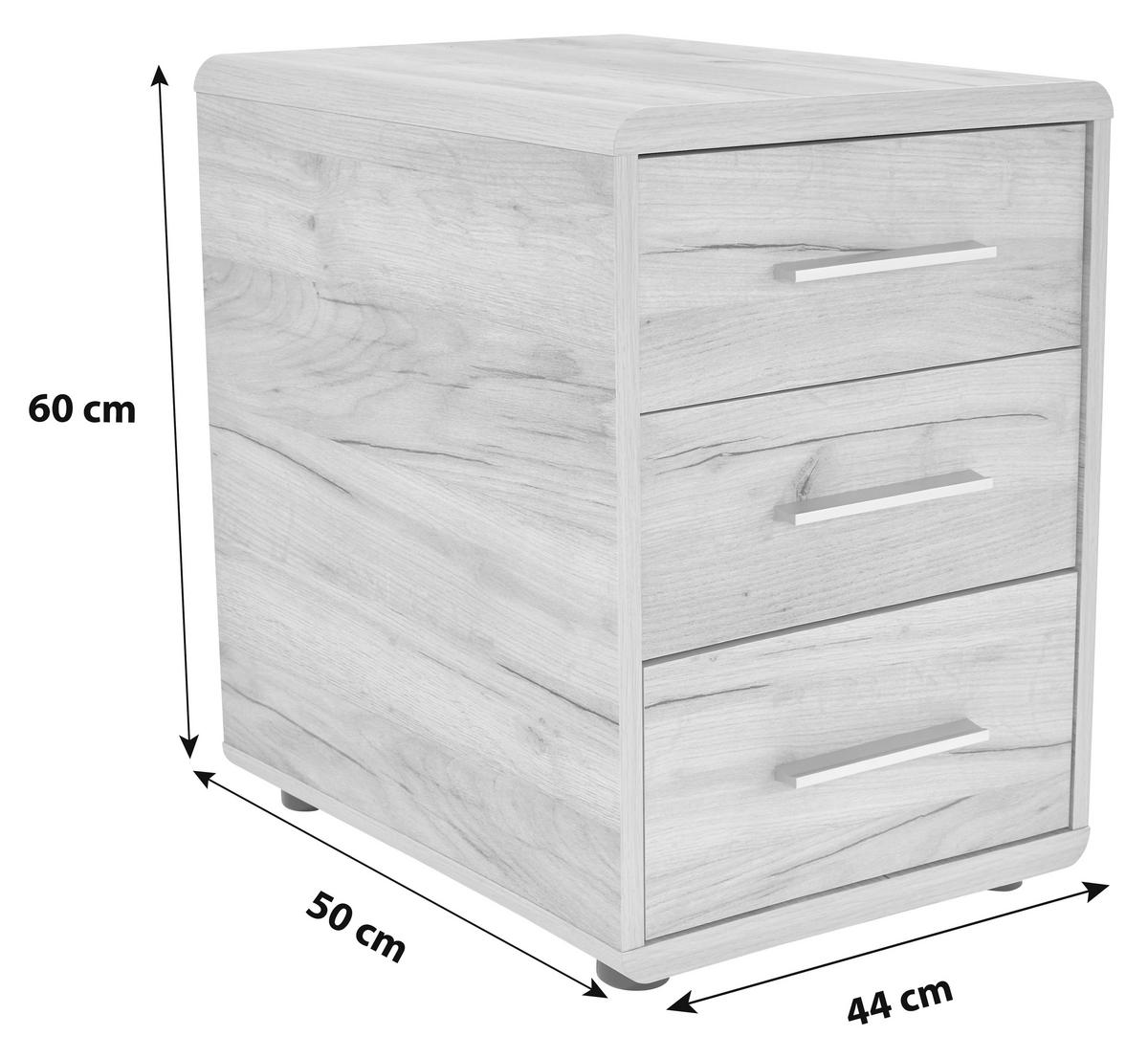 Ladičar Fontana - boje hrasta/boje kroma, Moderno, drvni materijal/plastika (44,3/59,6/50cm) - Modern Living