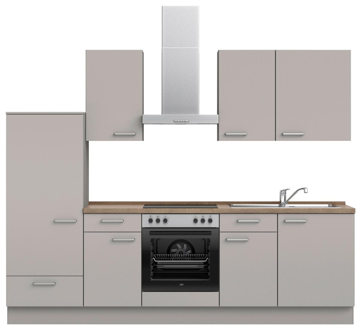 Küchenblock Touch Low m. Geräten Grau - Eiche dunkel/Edelstahlfarben, MODERN, Holzwerkstoff/Metall (270cm) - Nobilia
