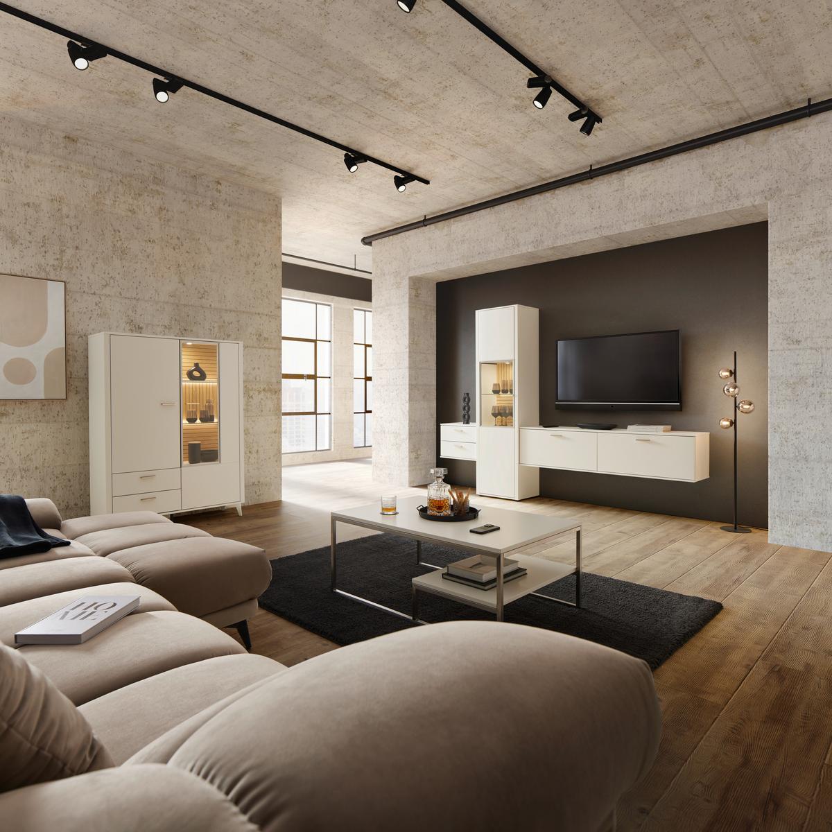 TV-Element Studio 11 in Weiß - Alufarben/Weiß, MODERN, Holzwerkstoff/Metall (53/39/38cm) - Premium Living