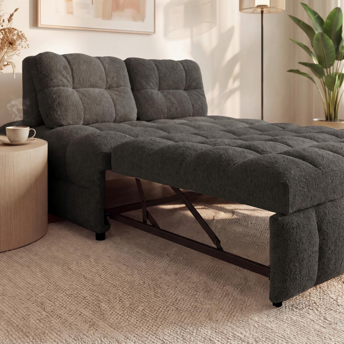 Schlafsofa Liara Webstoff Dunkelgrau - Dunkelgrau/Schwarz, MODERN, Holz/Textil (137/87/110cm) - Bessagi Home