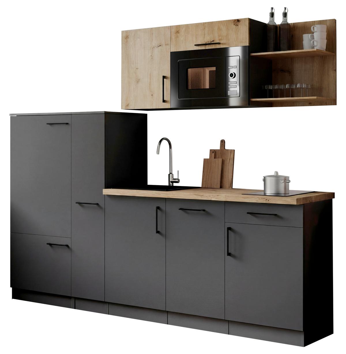 Küchenblock Oliver m. Geräten Grau - Eiche Artisan/Grau, Trend, Holzwerkstoff/Metall (235cm) - Respekta
