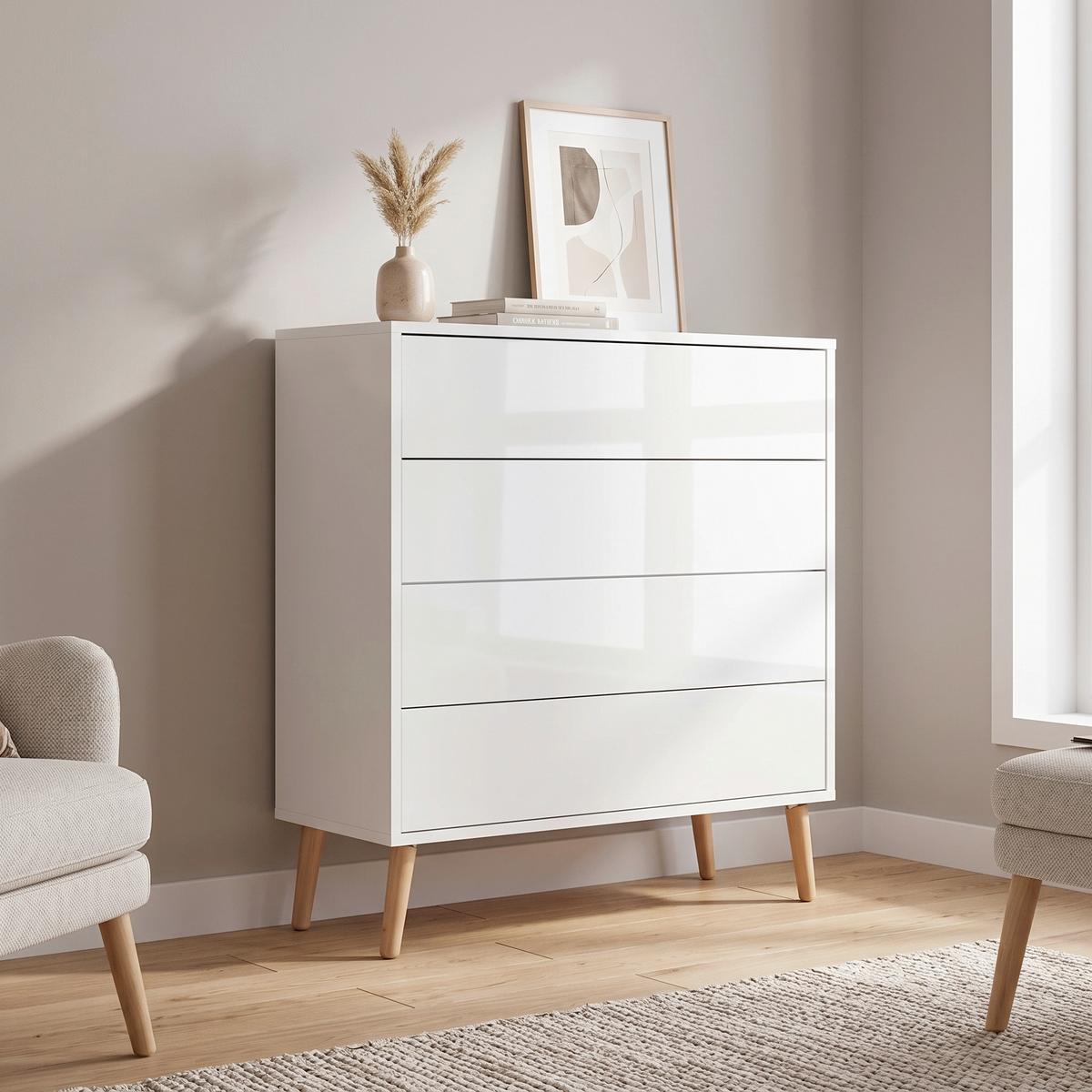 Kommode Mailand Typ 3 + HF Weiß - Weiß Hochglanz/Weiß, MODERN, Holzwerkstoff (79/86/33cm) - MID.YOU