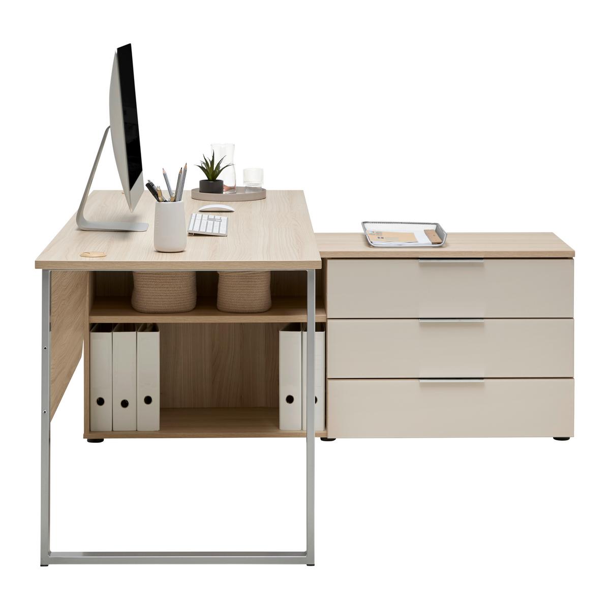 Eckschreibtisch Siena Eichefarben - Chromfarben/Eichefarben, MODERN, Holzwerkstoff/Metall (180/160/77cm) - Mömax