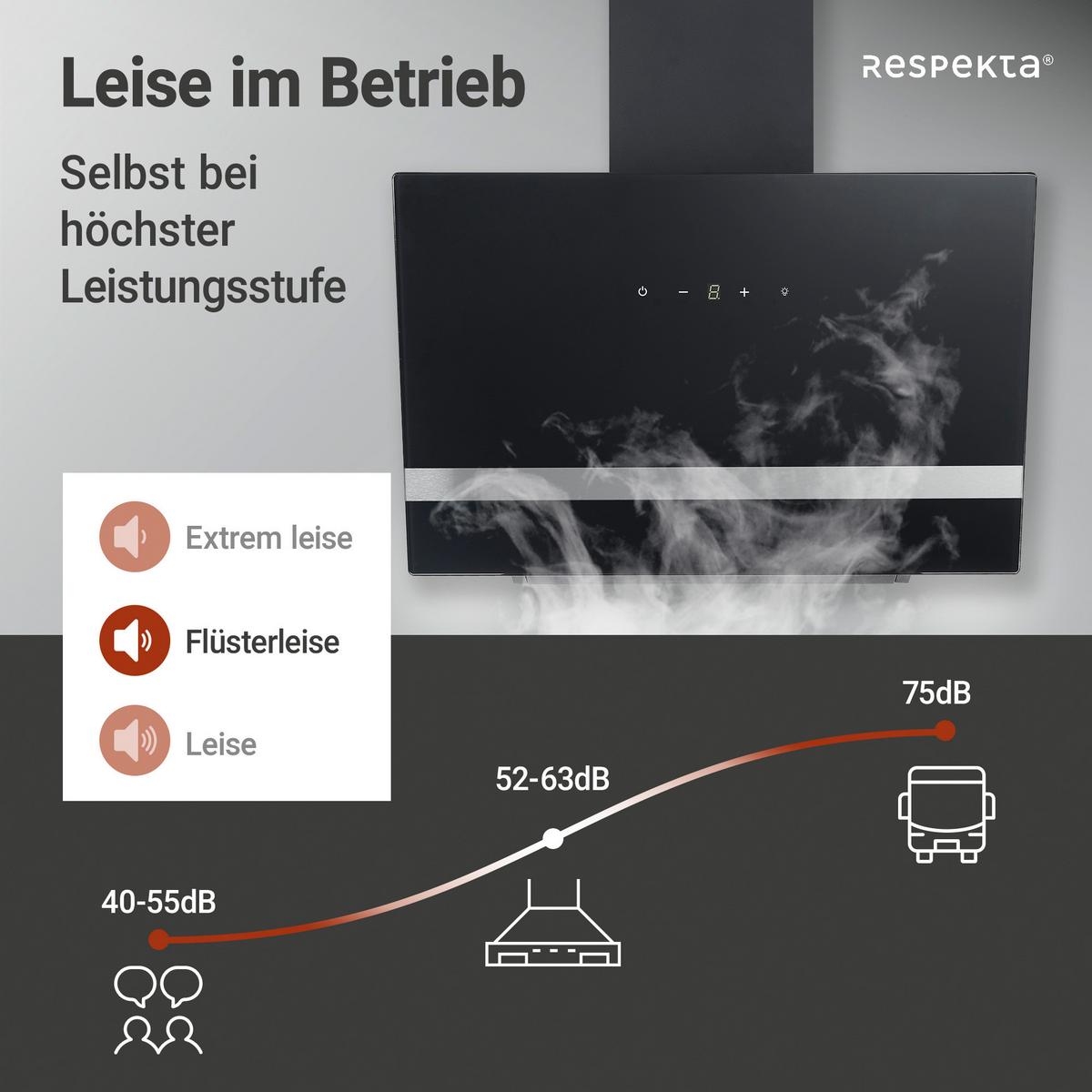 Dunstabzugshaube Hera Metall/ Glas Schwarz mit LED B: 60 cm - Schwarz, Trend, Glas/Metall (59,5/74,2-109,2/38,5cm) - Respekta
