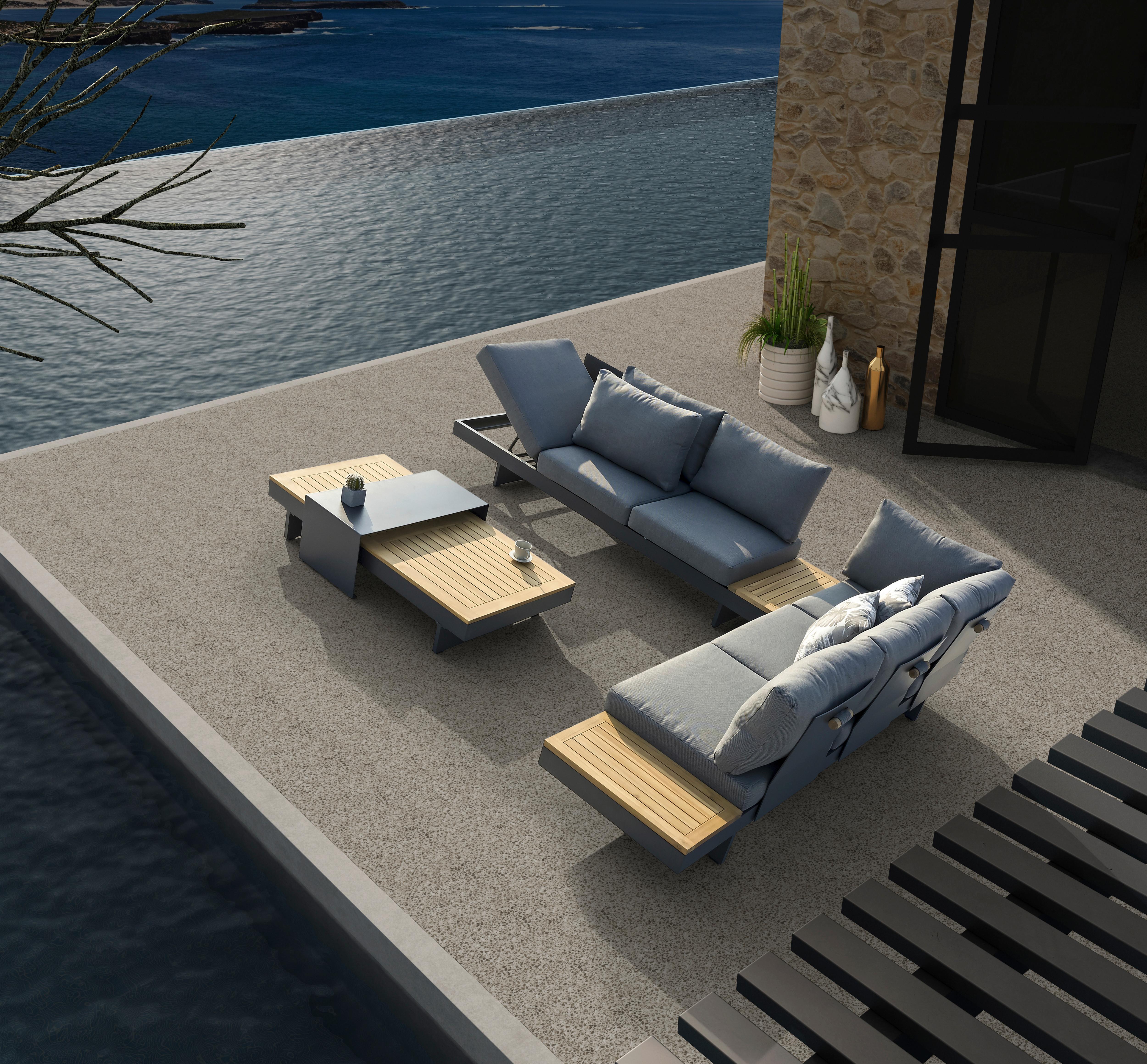 Loungegarnitur Molise Anthrazit 4-tlg. - Anthrazit/Akaziefarben, Basics, Holz/Metall (245/70/78cm) - Gardenson