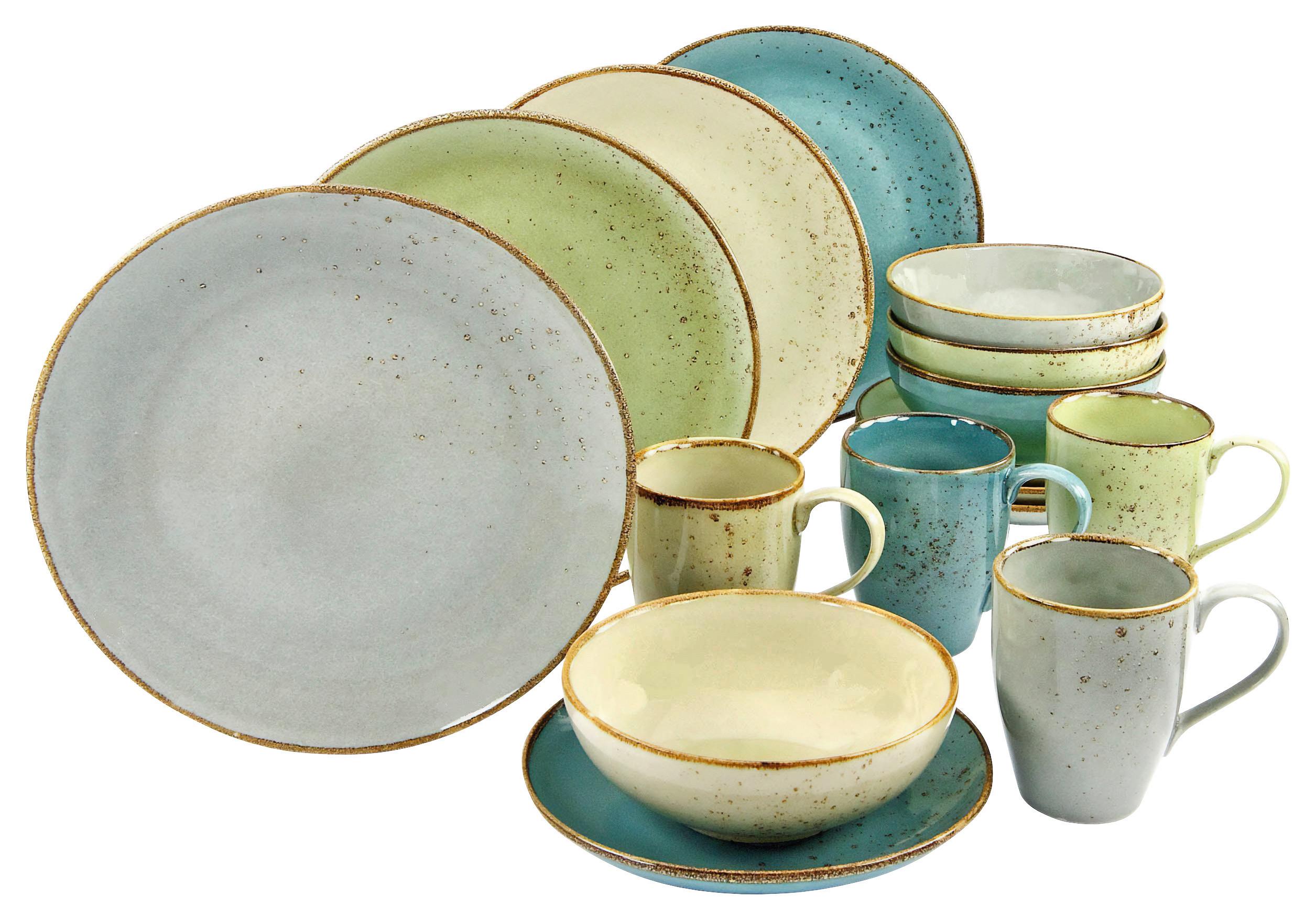Kombiservice Nature in Grün/Blau, 16-teilig - Sandfarben/Blau, Trend, Keramik - Creatable