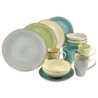 Kombiservice Nature in Grün/Blau, 16-teilig - Sandfarben/Blau, Trend, Keramik - Creatable