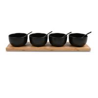 Set boluri pentru sos TAPAS - 4 - negru, Modern, ceramică/lemn (45/11.5/7.2cm) - Modern Living
