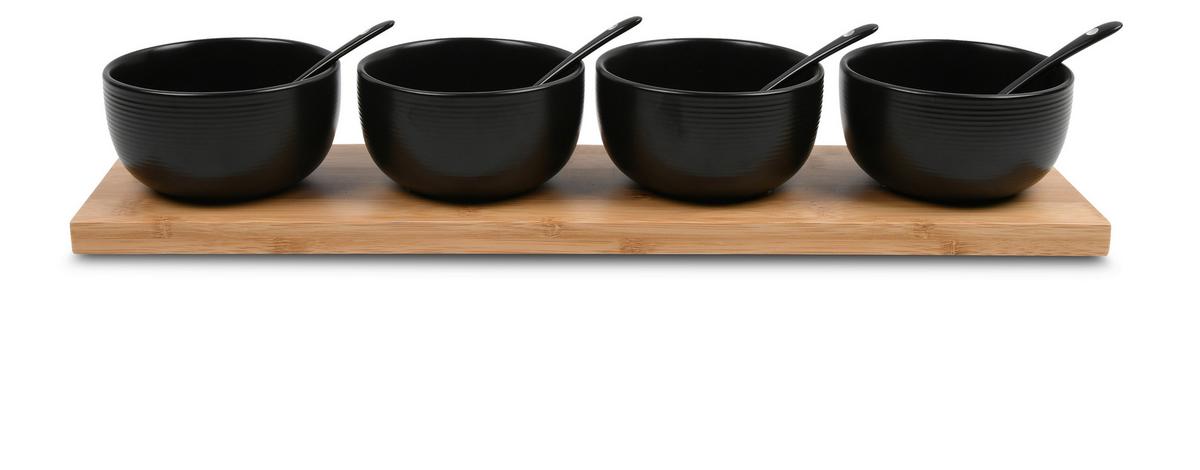 Set boluri pentru sos TAPAS - 4 - negru, Modern, ceramică/lemn (45/11.5/7.2cm) - Modern Living